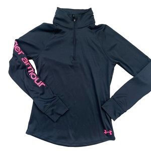 Under Armour girls youth small loose heatgear pullover black pink long sleeve